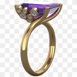 Amethyst, Yellow Gold Ring With Diamond Raindrops Falling - Engagement Ring, HD Png Download