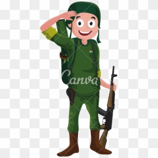 Saluting Indian Soldier Icons By Canva - Indian Army Soldier Cartoon, HD Png Download