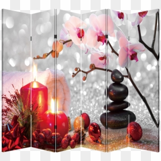 6 Panel Folding Screen Canvas Divider- Winter Spa, HD Png Download