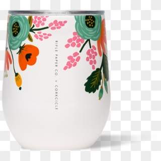 Corkcicle X Rifle Paper 12 Oz Stemless-cream Lively - Poppy, HD Png Download