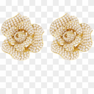 18 Karat Yellow Gold Flower Earring With Diamonds - Diamond Flower Earring In Png, Transparent Png