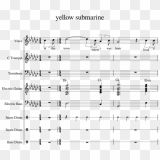 Yellow Submarine Sheet Music For Voice, Trumpet, Trombone, - Sheet Music, HD Png Download