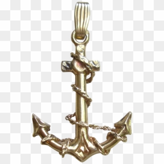 A Wonderful 14k Yellow Gold Anchor Pendant - Pendant, HD Png Download