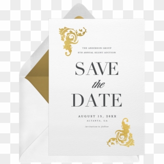 Ornate Gold Corners By Stacey Meacham Design, Llc @greenvelope - Save The Date White Blue And Gold, HD Png Download
