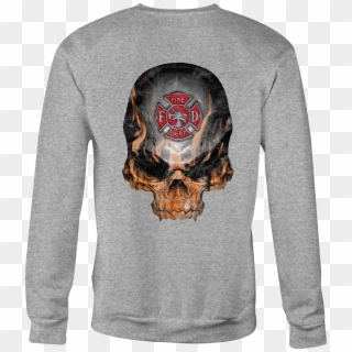 Crewneck Sweatshirt Flaming Skull Fire Fighter Maltese - Skull, HD Png Download