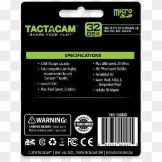 Tactacam 32gb Sd Card Back Packaging - Micro Sd, HD Png Download