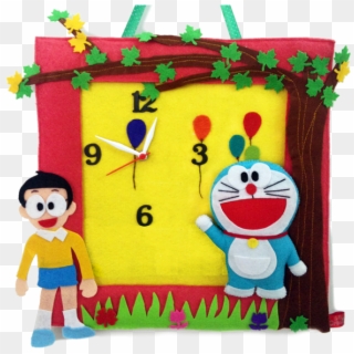 Felt 3d Doraemon With Nobita Personalised Wall Clock - Cartoon, HD Png Download