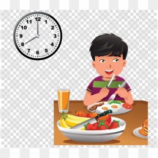 Child Eating Healthy Food Cartoon Clipart Breakfast - Have Breakfast At 8 O Clock, HD Png Download