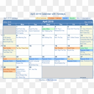 Print Friendly April 2019 Us Calendar For Printing - Holiday March 2019 Calendar, HD Png Download