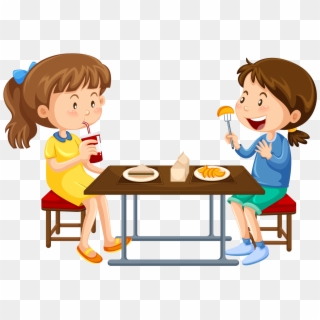 Restaurant Clipart Cafeteria Building - Girls Eating Cartoon, HD Png Download