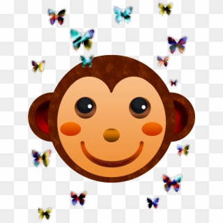 Monkey Face And Butterflies - Cartoon, HD Png Download