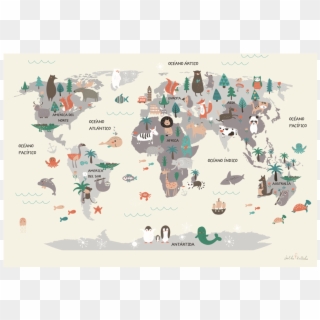 Lámina Mapamundi Gris - World Map, HD Png Download