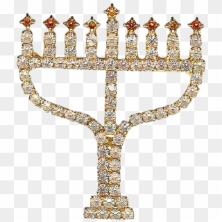 Sparkling Hanukkah Menorah Clear Rhinestone Brooch - Headpiece, HD Png Download