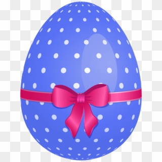 Blue Dotted Easter Egg With Pink Bow Png Clipart - Easter Egg Transparent Background, Png Download