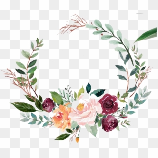 Green Watercolor Wreath With Flowers - Green Watercolor Flowers Png, Transparent Png
