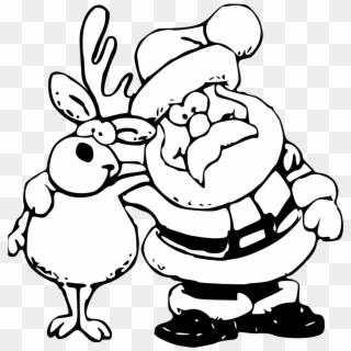 Reindeer Clipart Black And White Santa And Reindeer - Dibujo Navidad Para Pintar, HD Png Download