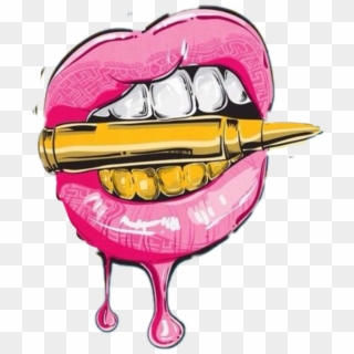 Lips Drawing Bullet - Lips With Bullet Drawing, HD Png Download
