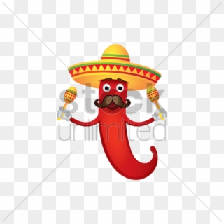 Chili Pepper With Hat And Maracas Vector - Illustration, HD Png Download