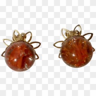 Stunning Vintage Orange Silver Swirl Marble Glass Clip - Earrings, HD Png Download