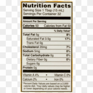 Heavy Cream Nutrition Label, HD Png Download