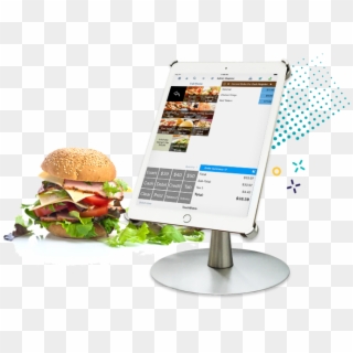 A Hamburger Next To An Ipad Displaying Touchbistro - Pos Cash System Food, HD Png Download
