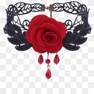 Buy Gothic Flower Knitted Leaf Choker Necklace - Collier Front Gothique Rouge Et Noir, HD Png Download