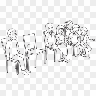 Back People Sitting On Chairs And Stacked On Laps Of - People Sitting In Chairs Drawing, HD Png Download