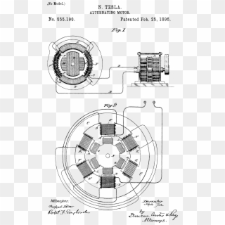 Nikola Tesla's 1896 Patent On The Ac Induction Motor - Nikola Tesla Motor, HD Png Download