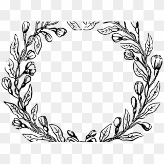Drawn Wreath Transparent Background - Black And White Floral Wreath Png, Png Download
