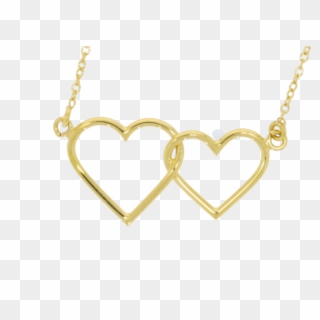 9ct Yellow Gold Double Heart Pendant & Chain - Necklace, HD Png Download