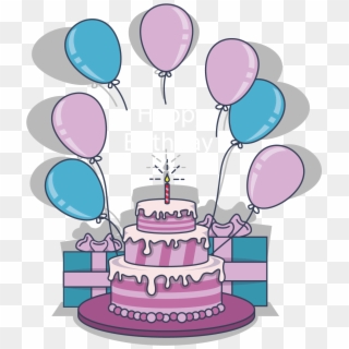 Birthday Cake, Torte, Birthday, Pink, Purple Png Image - Bolo E Balao De Aniversario, Transparent Png