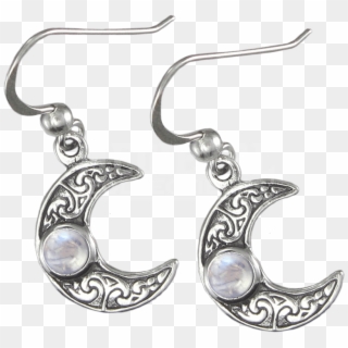 Silver Horned Moon Crescent Earrings With Rainbow Moonstone - Earrings, HD Png Download