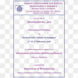 National Level Workshop On Animal Cell Culture Techniques - Vignan University, HD Png Download