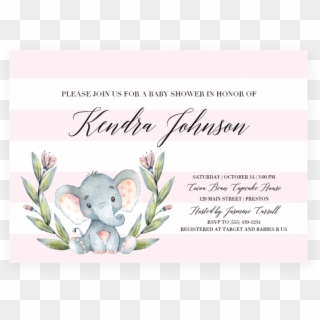 Pink Elephant Baby Shower Invitation Template Download - Elephant Themed Baby Shower Invitation, HD Png Download