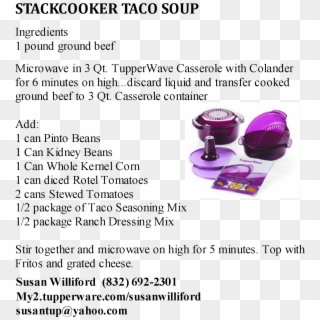 Tupperware Stackcooker Taco Soup Susan Williford 692-2301 - Cosmetics, HD Png Download