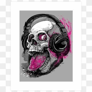 Raspberry Skull Chilling With Music Headphones Art - T-shirt, HD Png Download