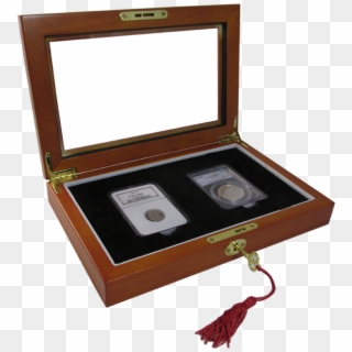 Two Slab Glass Top Wood Coin Display Box With Key And - Box, HD Png Download