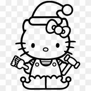 Hello Kitty Used Christmas Hat Coloring For Kids Coloring - Hello Kitty, HD Png Download