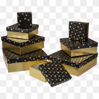 Black Coloured Gift Box With Silver/golden Coloured - Caja Negra Con Estrellas Doradas, HD Png Download