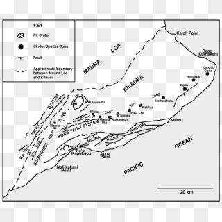 Map Of The Southeastern Corner Of The Island Of Hawai'i, - Hawaii Map Rift Zone, HD Png Download
