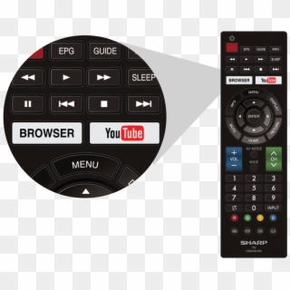 Remote Control With Web Browser And Youtube Button - Sharp Lc60ua6500x Remote, HD Png Download
