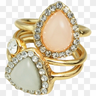 Faux Opal Rhinestone Water Drop Rings Golden - Pre-engagement Ring, HD Png Download