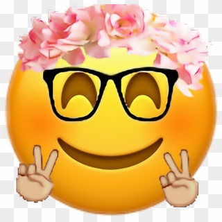 Love This 😊✌ 🌸emoji Glasses Flowercrown Flower - Nice Emoji With Glasses, HD Png Download
