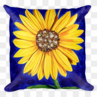 Colorful, Soft Pillow Printed With Original Artwork - Sunflower With Blue Background, HD Png Download