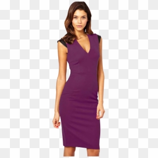 Women Sleeveless V-neck Bodycon Dress Purple - Dress, HD Png Download