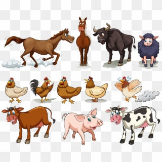 Cattle Chicken Sheep Pig Horse Farm Animals - Animal In The Farm, HD Png Download