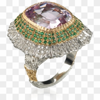 Buccellati - Rings - Cocktail Ring - High Jewelry - Emerald Kunzite Diamond Ring, HD Png Download