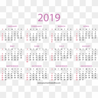 2019 Calendar Transparents - Full Year 2019 Calendar, HD Png Download