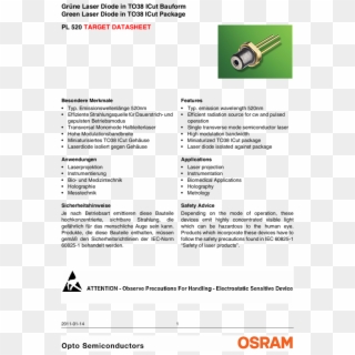 520nm Laser Diode - Osram, HD Png Download