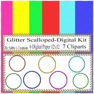Glitter Scalloped Digital Kit Digtial Paper Art Clip - Little Twin Stars, HD Png Download